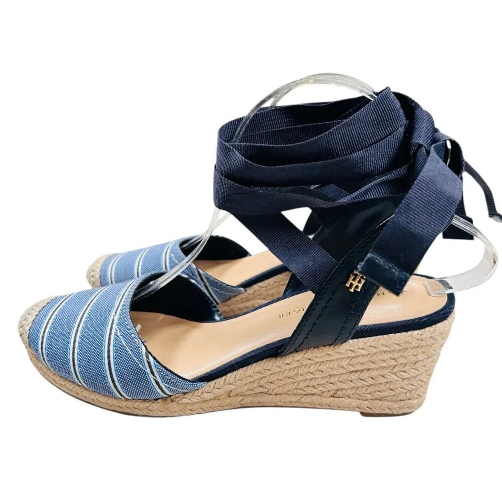 Tommy Hilfiger 8.5 Espadrille Striped Jute Heel Resortwear Coastal Wrap